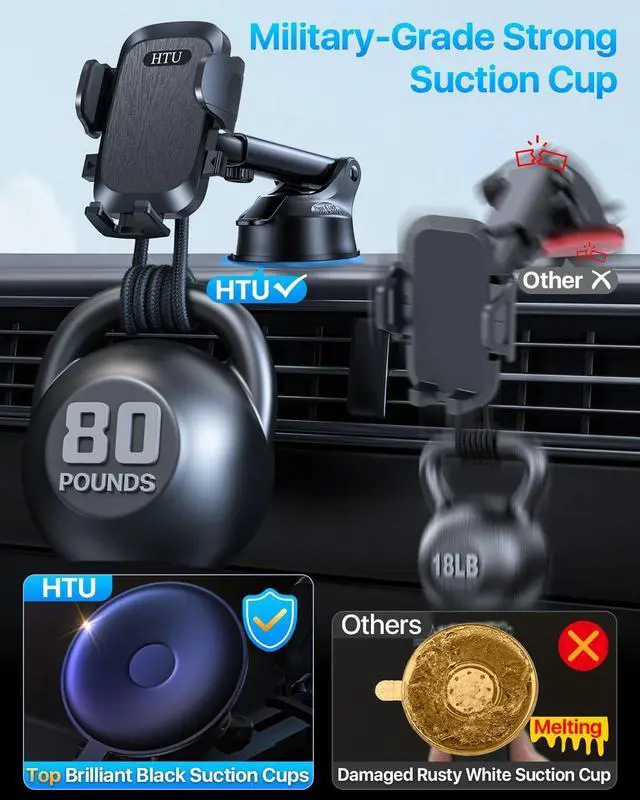 Alt view image 2 of 7 - 2025 Ultimate Car Phone Mount80+LBS Strongest Suction & Military-GradePatent & Safety Certs Cell Phone Holder Truck Stand for Dashboard Windshield Vent for iPhone 16 Pro Max 15 14 (Black)