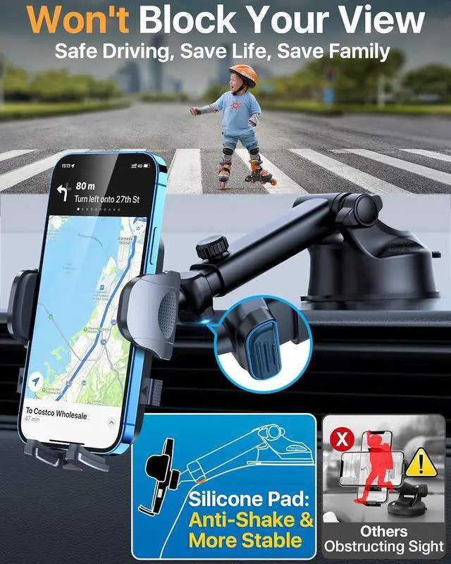 Alt view image 5 of 7 - 2025 Ultimate Car Phone Mount80+LBS Strongest Suction & Military-GradePatent & Safety Certs Cell Phone Holder Truck Stand for Dashboard Windshield Vent for iPhone 16 Pro Max 15 14 (Black)
