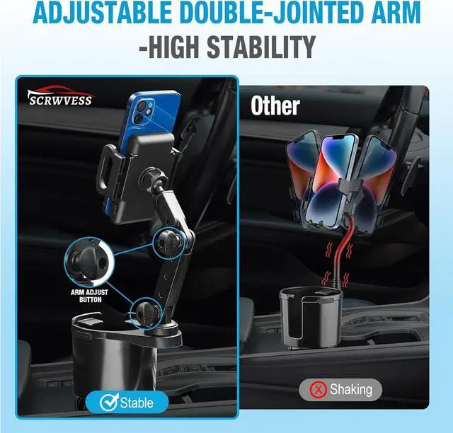 Alt view image 2 of 6 - Cup Holder Phone Mount 2 in 1 Cup Holder Expander for Car Long Arm with 360°Rotation Cup Holder Cell Phone Holder for Car Compatible with All Smartphones