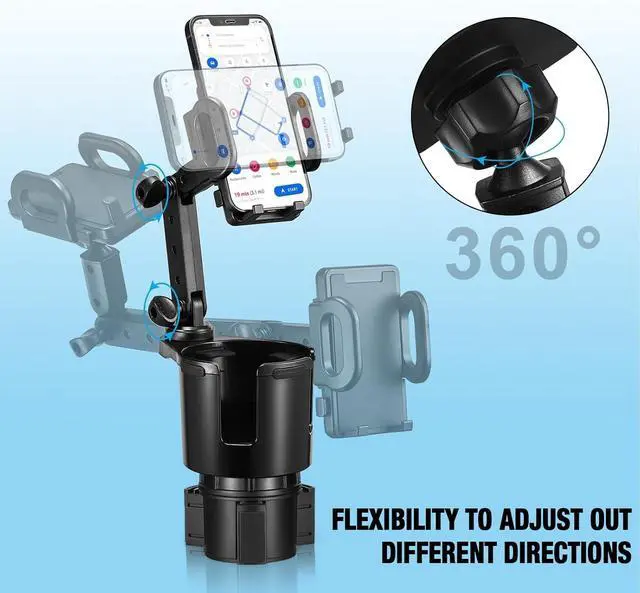 Alt view image 4 of 6 - Cup Holder Phone Mount 2 in 1 Cup Holder Expander for Car Long Arm with 360°Rotation Cup Holder Cell Phone Holder for Car Compatible with All Smartphones