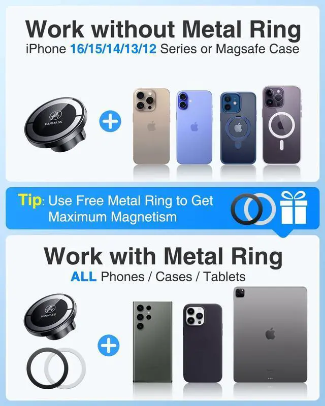 Alt view image 4 of 7 - VANMASS for MagSafe Car Mount2025 Upgraded TOP Magnet & Clip HookMagnetic Cell Phone Holder for Vent, Universal Cellphone Stand Truck Cradle Accessories for iPhone 16 15 14 13 12 11 Android Samsung