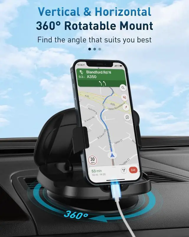 Alt view image 2 of 6 - Phone Mount for Car, 360° Rotatable Dashboard Horizontal & Vertical Viewing Cell Phone Holder, Washable Reusable Car Phone Mount, for iPhone Samsung & Smartphones
