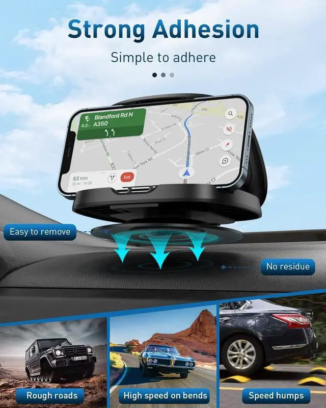 Alt view image 3 of 6 - Phone Mount for Car, 360° Rotatable Dashboard Horizontal & Vertical Viewing Cell Phone Holder, Washable Reusable Car Phone Mount, for iPhone Samsung & Smartphones