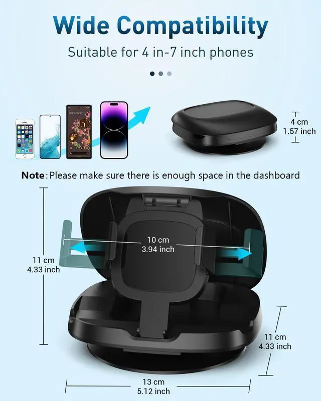 Alt view image 4 of 6 - Phone Mount for Car, 360° Rotatable Dashboard Horizontal & Vertical Viewing Cell Phone Holder, Washable Reusable Car Phone Mount, for iPhone Samsung & Smartphones