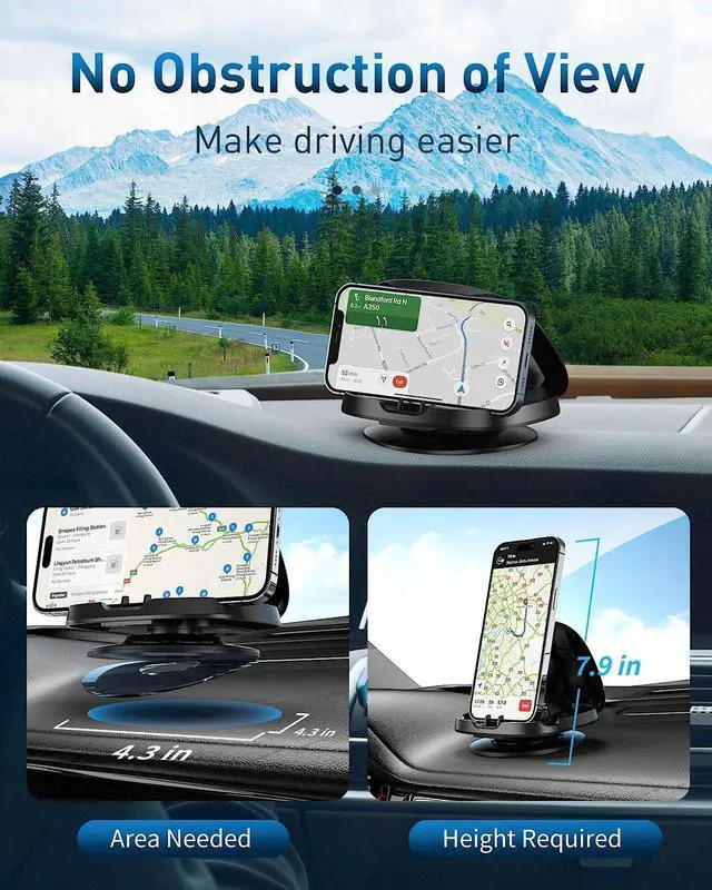 Alt view image 6 of 6 - Phone Mount for Car, 360° Rotatable Dashboard Horizontal & Vertical Viewing Cell Phone Holder, Washable Reusable Car Phone Mount, for iPhone Samsung & Smartphones