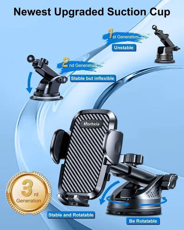 Alt view image 2 of 7 - 3-in-1 Phone Holders for Your Car [2025 Most Stable and Flexible Suction Cup] Vent Dashboard Windshield Cell Phone Car Mount Fit for iPhone  All Phone