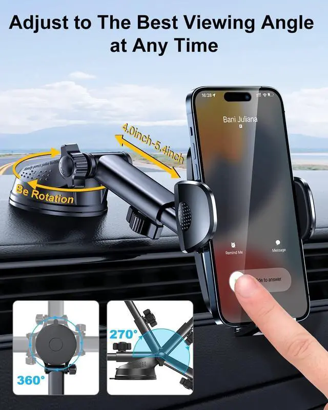 Alt view image 4 of 7 - 3-in-1 Phone Holders for Your Car [2025 Most Stable and Flexible Suction Cup] Vent Dashboard Windshield Cell Phone Car Mount Fit for iPhone  All Phone