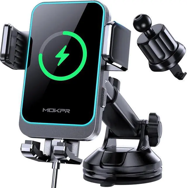 Main image of Wireless Car Charger 15W Fast Charging Auto Clamping Dashboard Windshield Air Vent Car Phone Holder with LED Light Car Charger for iPhone 16 15/14/13/12 Pro Max Plus  S23/S22/S21 etc