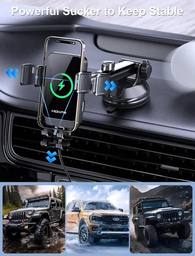 Alt view image 4 of 6 - Wireless Car Charger 15W Fast Charging Auto Clamping Dashboard Windshield Air Vent Car Phone Holder with LED Light Car Charger for iPhone 16 15/14/13/12 Pro Max Plus  S23/S22/S21 etc
