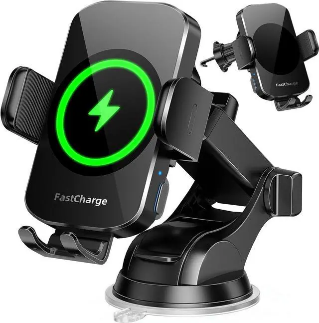 Main image of Wireless Car Charger Fast Charging Phone Holder 3 in 1 Phone Mount Auto Clamping Car Accessories Compatible with iPhone 16 15 14 13 12 11 Xs XR  S23 Ultra S22 S21 S20/S10+ S9(Midnight Black)