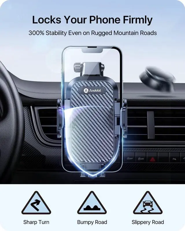 Alt view image 4 of 7 - andobil Car Phone Holder, 2025 Military-Grade 85lbs Strongest Suction Phone Holders for Your Car Dashboard/Windshield/Vent Easy Clamp Cellphone Holder Truck Stand for iPhone 16 15 14 Pro Max Samsung