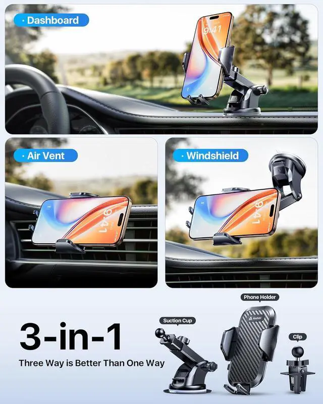 Alt view image 7 of 7 - andobil Car Phone Holder, 2025 Military-Grade 85lbs Strongest Suction Phone Holders for Your Car Dashboard/Windshield/Vent Easy Clamp Cellphone Holder Truck Stand for iPhone 16 15 14 Pro Max Samsung