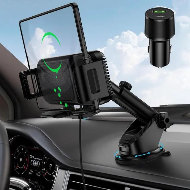 Main image of Wireless Car Charger Mount 15W Dual Coil Rotatable Car Phone Holder Wireless Charger for  Galaxy Z Fold 6/5/4/3/2 Z Flip S25/S24/S23/S22 Series and iPhone Car Charger Included
