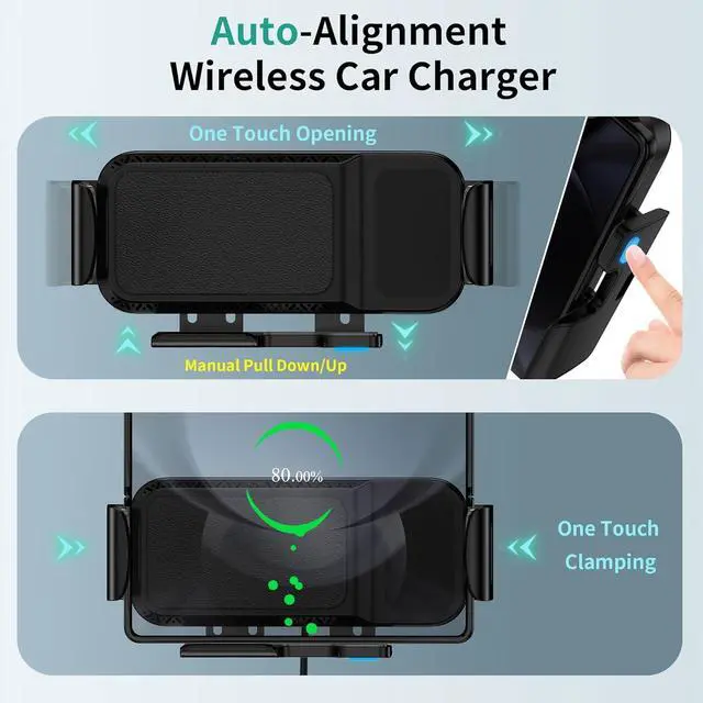 Alt view image 4 of 7 - Wireless Car Charger Mount 15W Dual Coil Rotatable Car Phone Holder Wireless Charger for  Galaxy Z Fold 6/5/4/3/2 Z Flip S25/S24/S23/S22 Series and iPhone Car Charger Included
