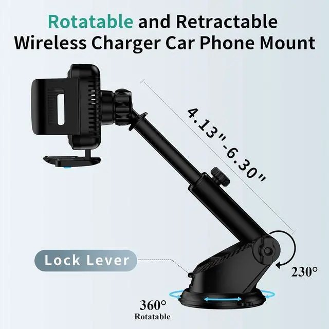 Alt view image 5 of 7 - Wireless Car Charger Mount 15W Dual Coil Rotatable Car Phone Holder Wireless Charger for  Galaxy Z Fold 6/5/4/3/2 Z Flip S25/S24/S23/S22 Series and iPhone Car Charger Included