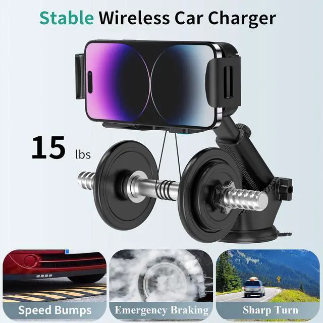 Alt view image 6 of 7 - Wireless Car Charger Mount 15W Dual Coil Rotatable Car Phone Holder Wireless Charger for  Galaxy Z Fold 6/5/4/3/2 Z Flip S25/S24/S23/S22 Series and iPhone Car Charger Included