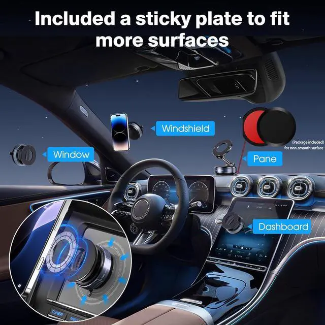 Alt view image 2 of 7 - Vacuum Magnetic Suction Phone Holder Foldable and Retractable Hands-Free Suction Cup Phone Mount for Car/Gym/Mirror/Smooth Surface Compatible with iPhone Android and All Smartphones (Black)