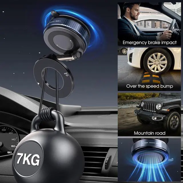 Alt view image 5 of 7 - Vacuum Magnetic Suction Phone Holder Foldable and Retractable Hands-Free Suction Cup Phone Mount for Car/Gym/Mirror/Smooth Surface Compatible with iPhone Android and All Smartphones (Black)