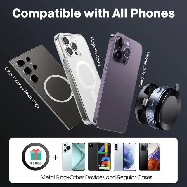 Alt view image 6 of 7 - Vacuum Magnetic Suction Phone Holder Foldable and Retractable Hands-Free Suction Cup Phone Mount for Car/Gym/Mirror/Smooth Surface Compatible with iPhone Android and All Smartphones (Black)