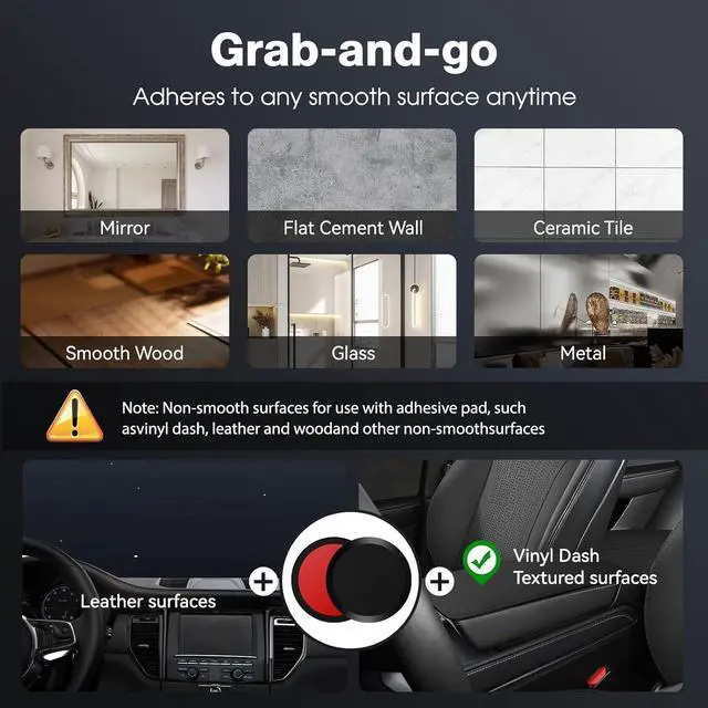 Alt view image 7 of 7 - Vacuum Magnetic Suction Phone Holder Foldable and Retractable Hands-Free Suction Cup Phone Mount for Car/Gym/Mirror/Smooth Surface Compatible with iPhone Android and All Smartphones (Black)