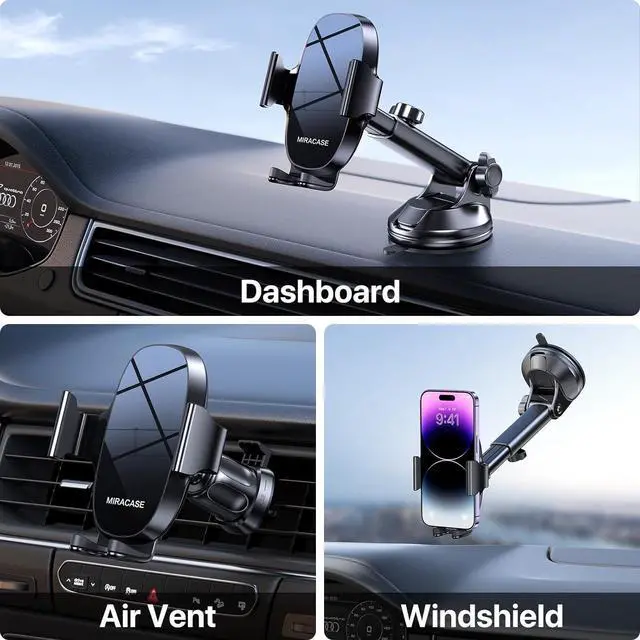 Alt view image 2 of 7 - Miracase 3-in-1 Cell Phone Holders for Your Car, Universal Car Phone Holder Mount for Dashboard Air Vent Windshield Compatible with iPhone16 15 14 13 12 11 Pro Max Xs XR X, Galaxy Stripe
