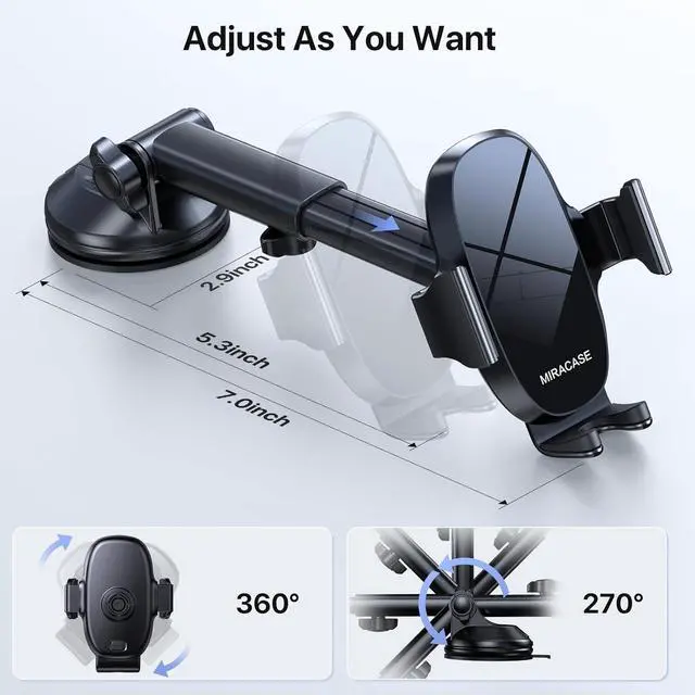 Alt view image 4 of 7 - Miracase 3-in-1 Cell Phone Holders for Your Car, Universal Car Phone Holder Mount for Dashboard Air Vent Windshield Compatible with iPhone16 15 14 13 12 11 Pro Max Xs XR X, Galaxy Stripe