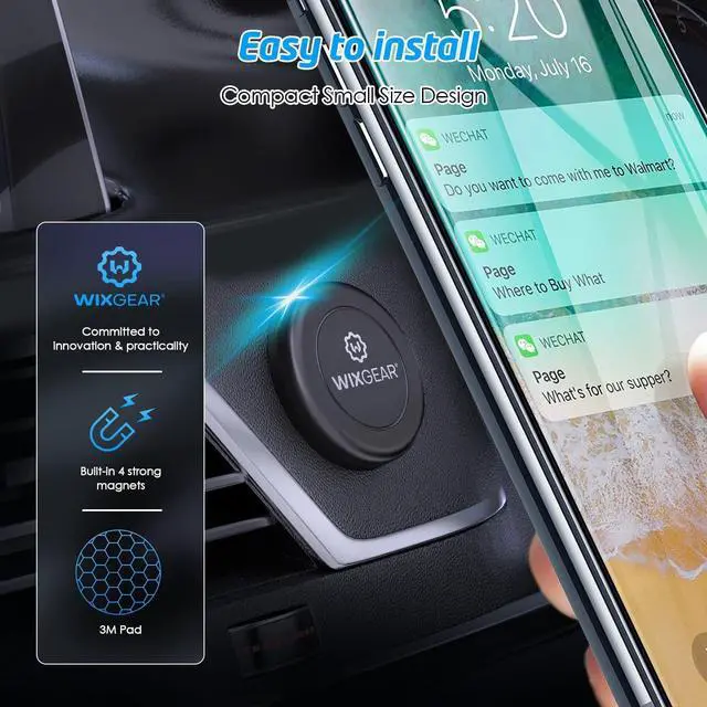 Alt view image 6 of 7 - WixGear Universal Flat Stick On (2 Pack) Dashboard Magnetic Car Mount Holder for Cell Phones and Mini Tablets with Fast Swift-Snap Technology - Extra Slim