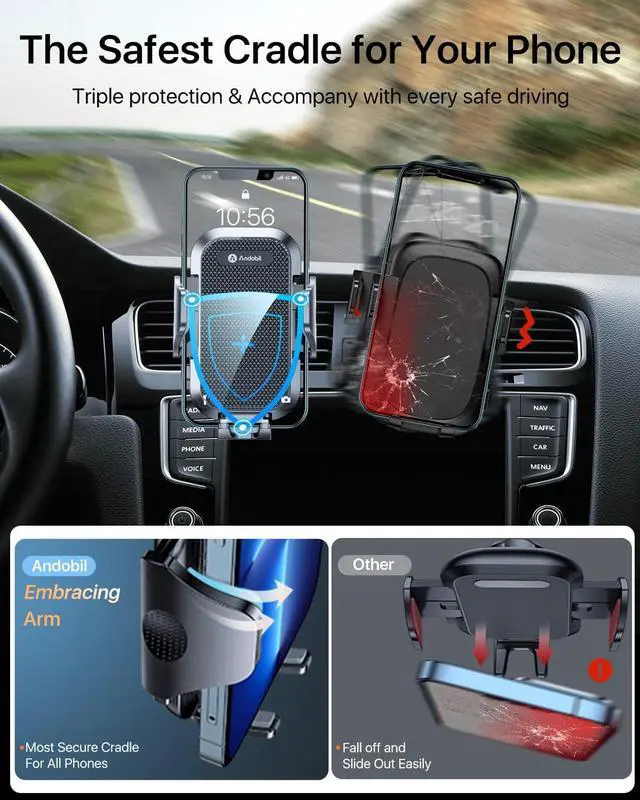 Alt view image 6 of 7 - Car Phone Holder Mount (Strong Suction&Bumpy Road Stable) Phone Holders for Your Car Cell Phone Car Mount for Windshield Dash Vent Truck Cradle Stand for iPhone 16 15 Pro Max 14 13 12