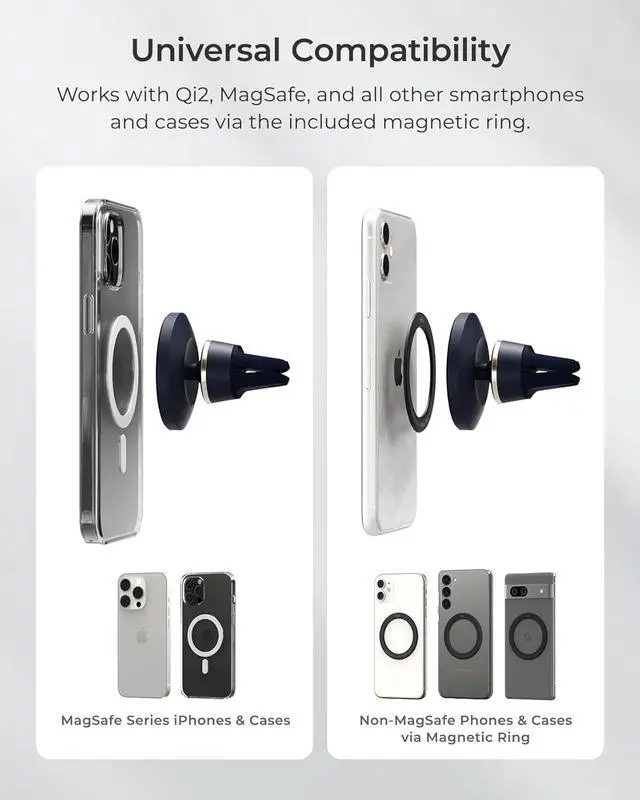 Alt view image 2 of 6 - Velox MagSafe Compatible Air Vent Car Phone Holder. Unversal Magnetic Car Phone Mount for iPhone 12/13/14/15/16 Series & Android Phones via Included Magnetic Ring Adapter