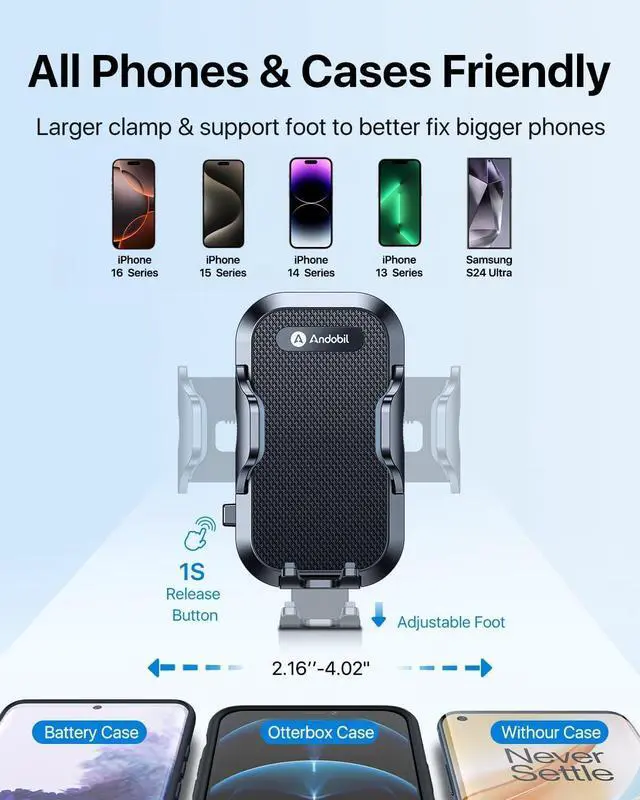 Alt view image 7 of 7 - Car Phone Holder Mount (Strong Suction&Bumpy Road Stable) Phone Holders for Your Car Cell Phone Car Mount for Windshield Dash Vent Truck Cradle Stand for iPhone 16 15 Pro Max 14 13 12