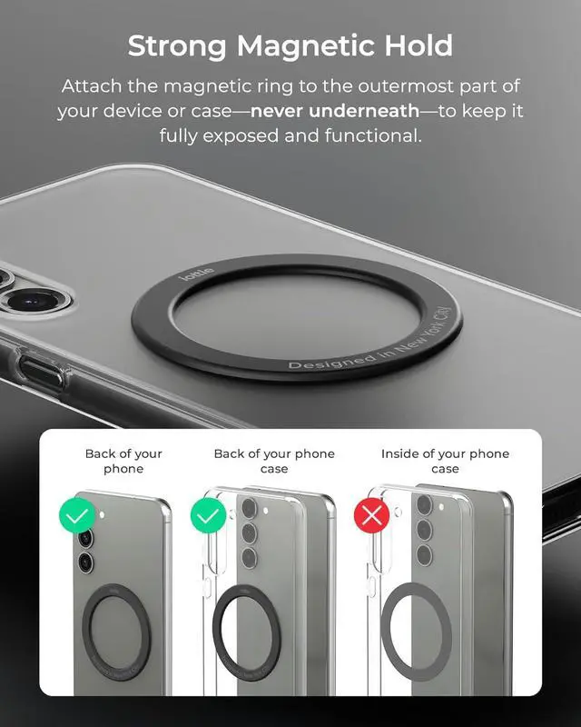 Alt view image 3 of 6 - Velox MagSafe Compatible Air Vent Car Phone Holder. Unversal Magnetic Car Phone Mount for iPhone 12/13/14/15/16 Series & Android Phones via Included Magnetic Ring Adapter