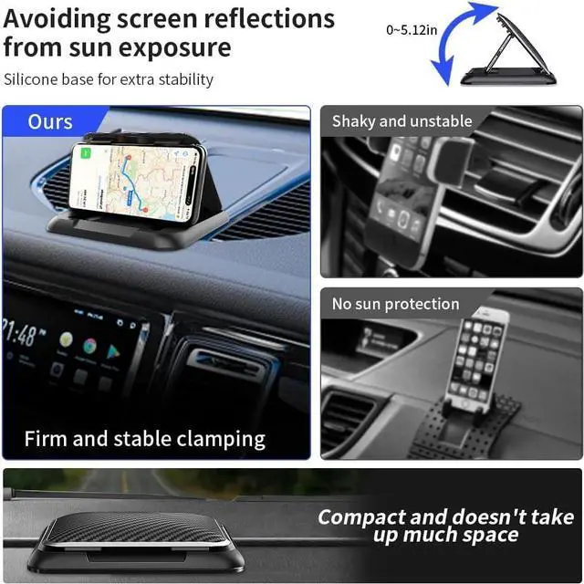 Alt view image 6 of 7 - Car Phone Holder Mount Dashboard Cell Phone Holder for Your Car Stable Anti-Slip Fit for iPhone  Android SmartphonesSuction Silicone Black