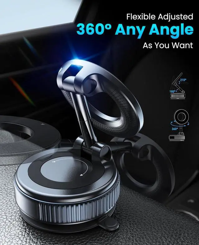 Alt view image 4 of 7 - Magnetic Suction Cup Phone Mount for Magsafe, 360° Adjustable Magnetic Car Phone Holder, Pocket Size Foldable Car Mount, Cell Phone Holders for Your Car for iPhone 16 Pro Max 15 14 13 12 Plus