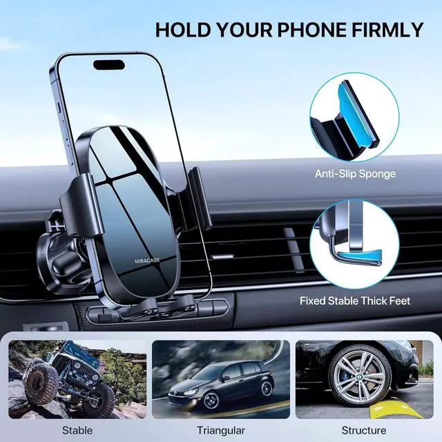 Alt view image 2 of 6 - Miracase Upgraded-2nd Generation Universal Phone Holders for Your Car, 3 in 1 Air Vent Car Phone Holder Mount Compatible with iPhone 16/15/14/13/12/11 Series and All Phones