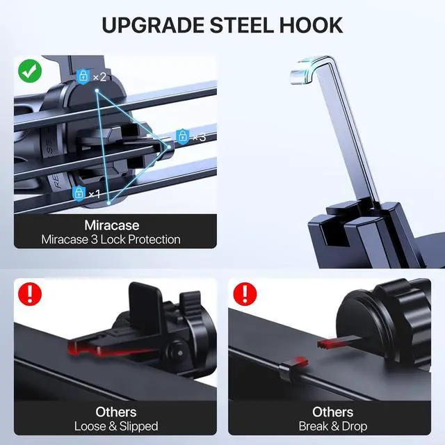 Alt view image 3 of 6 - Miracase Upgraded-2nd Generation Universal Phone Holders for Your Car, 3 in 1 Air Vent Car Phone Holder Mount Compatible with iPhone 16/15/14/13/12/11 Series and All Phones