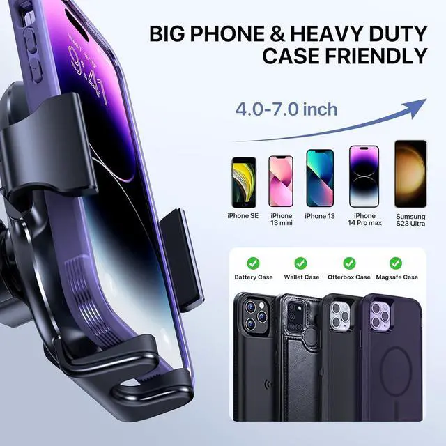 Alt view image 4 of 6 - Miracase Upgraded-2nd Generation Universal Phone Holders for Your Car, 3 in 1 Air Vent Car Phone Holder Mount Compatible with iPhone 16/15/14/13/12/11 Series and All Phones