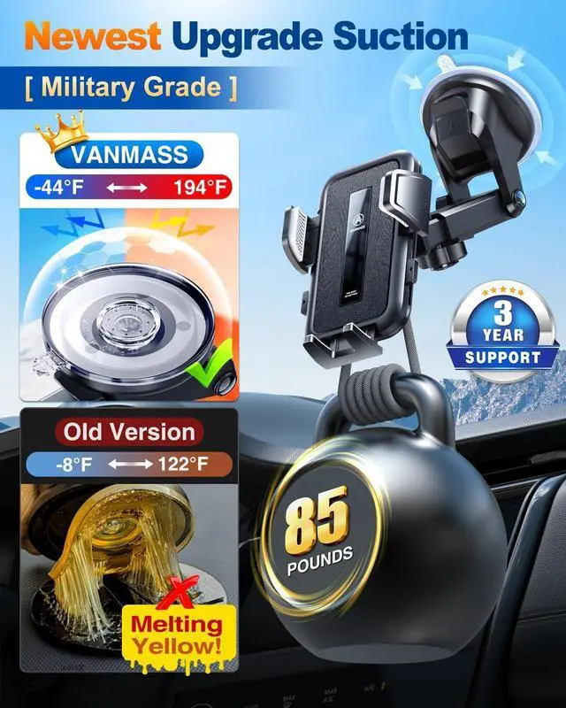 Alt view image 2 of 7 - 2025 Upgraded Car Phone Holder [85+LBS Strongest Suction] Patent Safety Cell Phone Mount Windshield Dashboard Vent Truck Accessories Stand Cradle for iPhone 16 Pro Max 15 14 13 Android