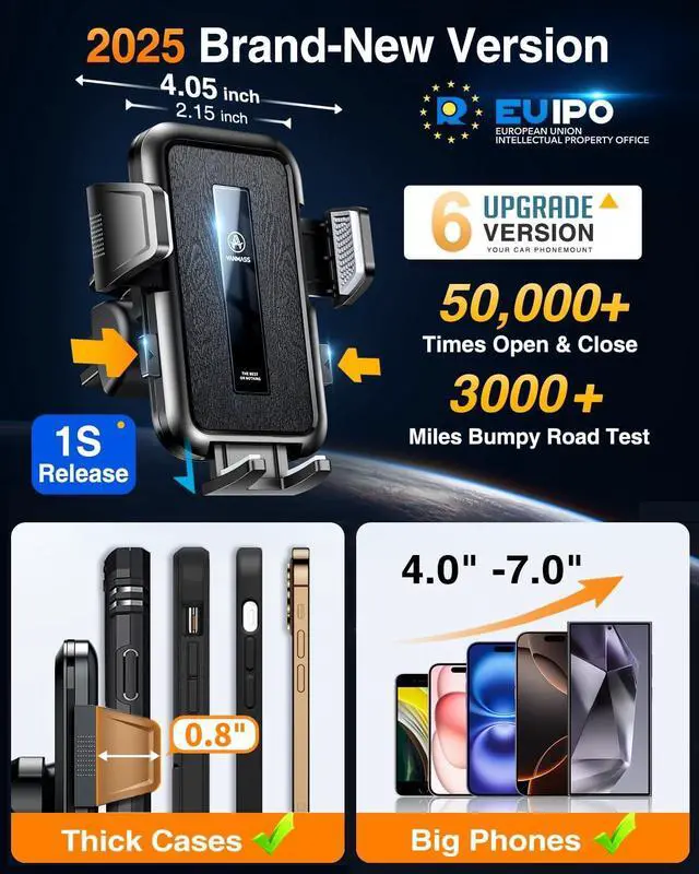 Alt view image 6 of 7 - 2025 Upgraded Car Phone Holder [85+LBS Strongest Suction] Patent Safety Cell Phone Mount Windshield Dashboard Vent Truck Accessories Stand Cradle for iPhone 16 Pro Max 15 14 13 Android