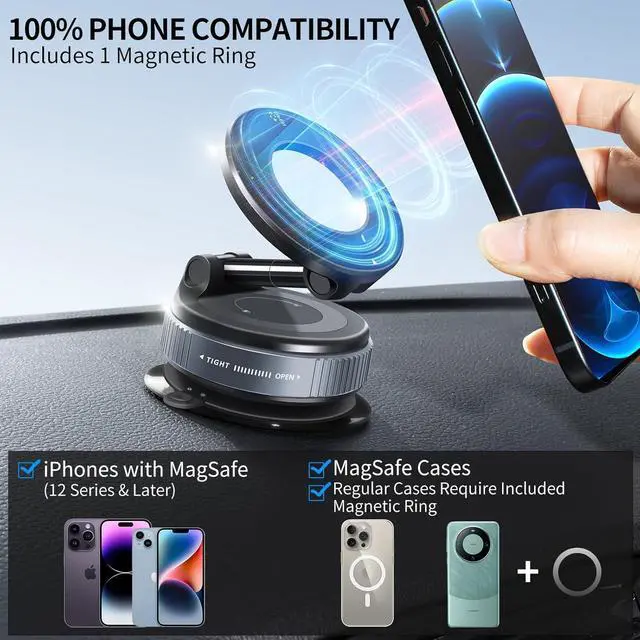 Alt view image 3 of 7 - Vacuum Suction Magnetic Phone Holder 2025 Upgraded Vacuum Suction Cup Mount for Magsafe 360° Adjustable Foldable Portable Magnetic Car Phone Stand for Cars/Gyms/Mirrors/Smooth Surface (Black)