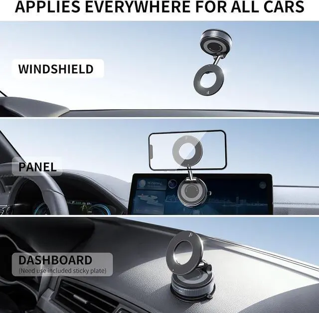 Alt view image 7 of 7 - Vacuum Suction Magnetic Phone Holder 2025 Upgraded Vacuum Suction Cup Mount for Magsafe 360° Adjustable Foldable Portable Magnetic Car Phone Stand for Cars/Gyms/Mirrors/Smooth Surface (Black)