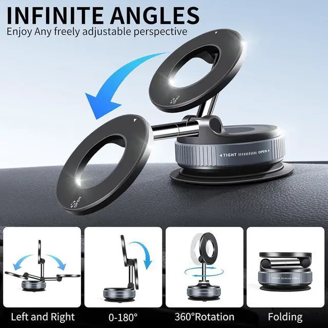Alt view image 6 of 7 - Vacuum Suction Magnetic Phone Holder 2025 Upgraded Vacuum Suction Cup Mount for Magsafe 360° Adjustable Foldable Portable Magnetic Car Phone Stand for Cars/Gyms/Mirrors/Smooth Surface (Black)