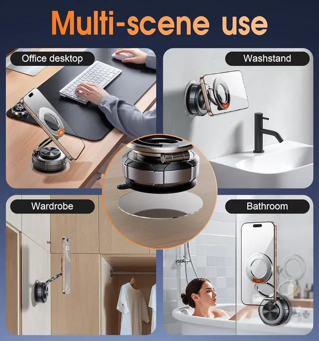Alt view image 6 of 7 - Upgraded Suction Cup Phone Mount 360° Zinc Alloy Phone Stand Vacuum Magnetic Car Holder for MagSafe Mount 98 LBS Ultra Accessories for iPhone 16 15 14 13 12 Android