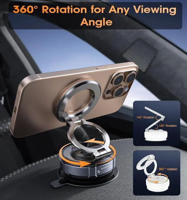 Alt view image 7 of 7 - Upgraded Suction Cup Phone Mount 360° Zinc Alloy Phone Stand Vacuum Magnetic Car Holder for MagSafe Mount 98 LBS Ultra Accessories for iPhone 16 15 14 13 12 Android