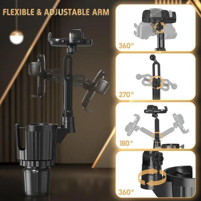 Alt view image 5 of 7 - Phone Holders for Your Car, 2 in 1 Universal Cup Holder Expander Adjustable Base with Phone Mount, Long Arm with 360°Rotation Cup Holder Phones Mount for Car Compatible with All Smartphones