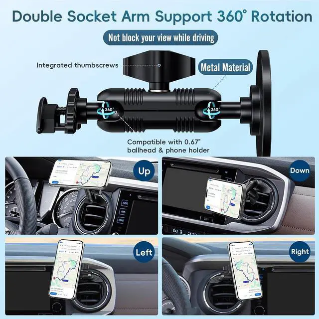 Alt view image 3 of 7 - Upgraded Vent Magnetic Phone Mount for Tacoma 2016 -2023 and 2014-2021 Toyota Tundra, 3rd Gen Tacoma Cell Phone Cradles with Full Metal Arm 20x Super Strong Magnet Phone Holder Fit for All Smartphone