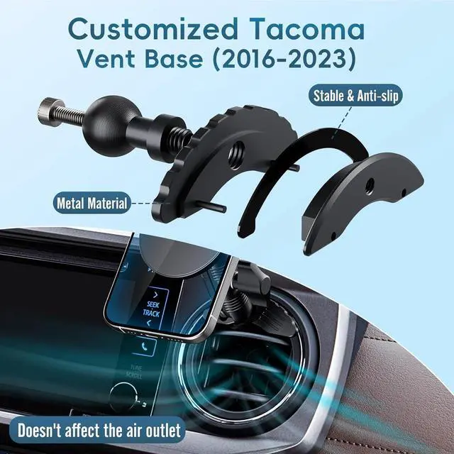 Alt view image 4 of 7 - Upgraded Vent Magnetic Phone Mount for Tacoma 2016 -2023 and 2014-2021 Toyota Tundra, 3rd Gen Tacoma Cell Phone Cradles with Full Metal Arm 20x Super Strong Magnet Phone Holder Fit for All Smartphone
