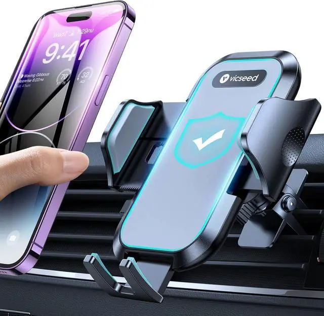 Main image of Car Phone Holder MountNever Drop Clip Air Vent Car Cell Phone Mount StandSilicone Protect Vent & Phone Hands Free Vehicle Cradle for iPhone 16 15 Pro Max Android All Smartphone