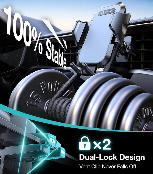 Alt view image 2 of 7 - Car Phone Holder MountNever Drop Clip Air Vent Car Cell Phone Mount StandSilicone Protect Vent & Phone Hands Free Vehicle Cradle for iPhone 16 15 Pro Max Android All Smartphone
