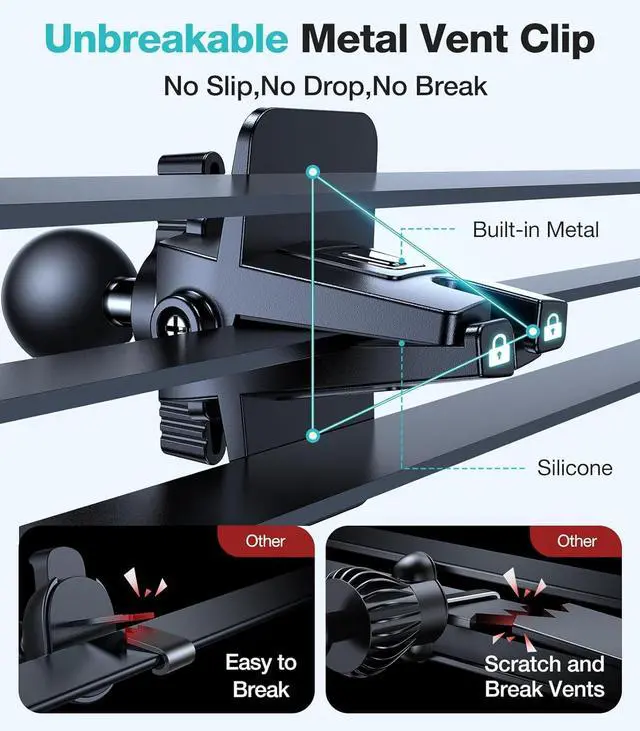 Alt view image 6 of 7 - Car Phone Holder MountNever Drop Clip Air Vent Car Cell Phone Mount StandSilicone Protect Vent & Phone Hands Free Vehicle Cradle for iPhone 16 15 Pro Max Android All Smartphone