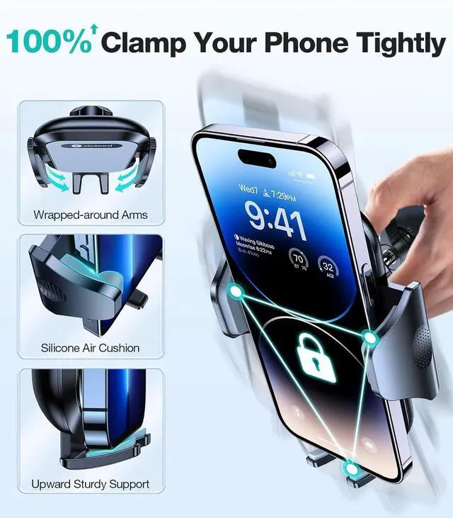 Alt view image 3 of 7 - Car Phone Holder MountNever Drop Clip Air Vent Car Cell Phone Mount StandSilicone Protect Vent & Phone Hands Free Vehicle Cradle for iPhone 16 15 Pro Max Android All Smartphone